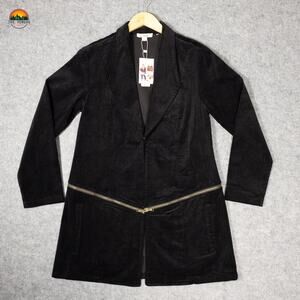 NWT Simply Noelle Corduroy Jacket Black Long Sleeve Prep Zip Blazer Women's L/XL